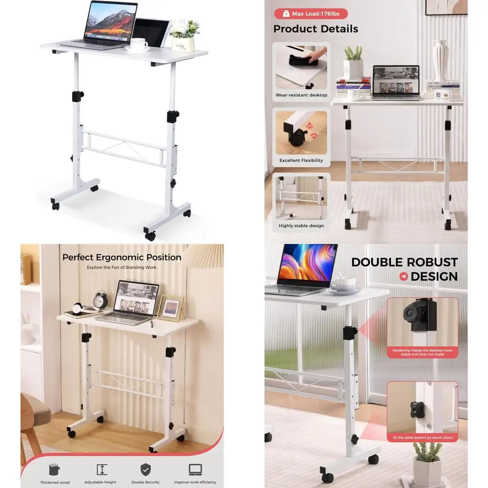 

Adjustable Height Portable Standing Desk, Compact Laptop Stand with Wheels, Ergonomic Rolling Desk for Home or Office Use