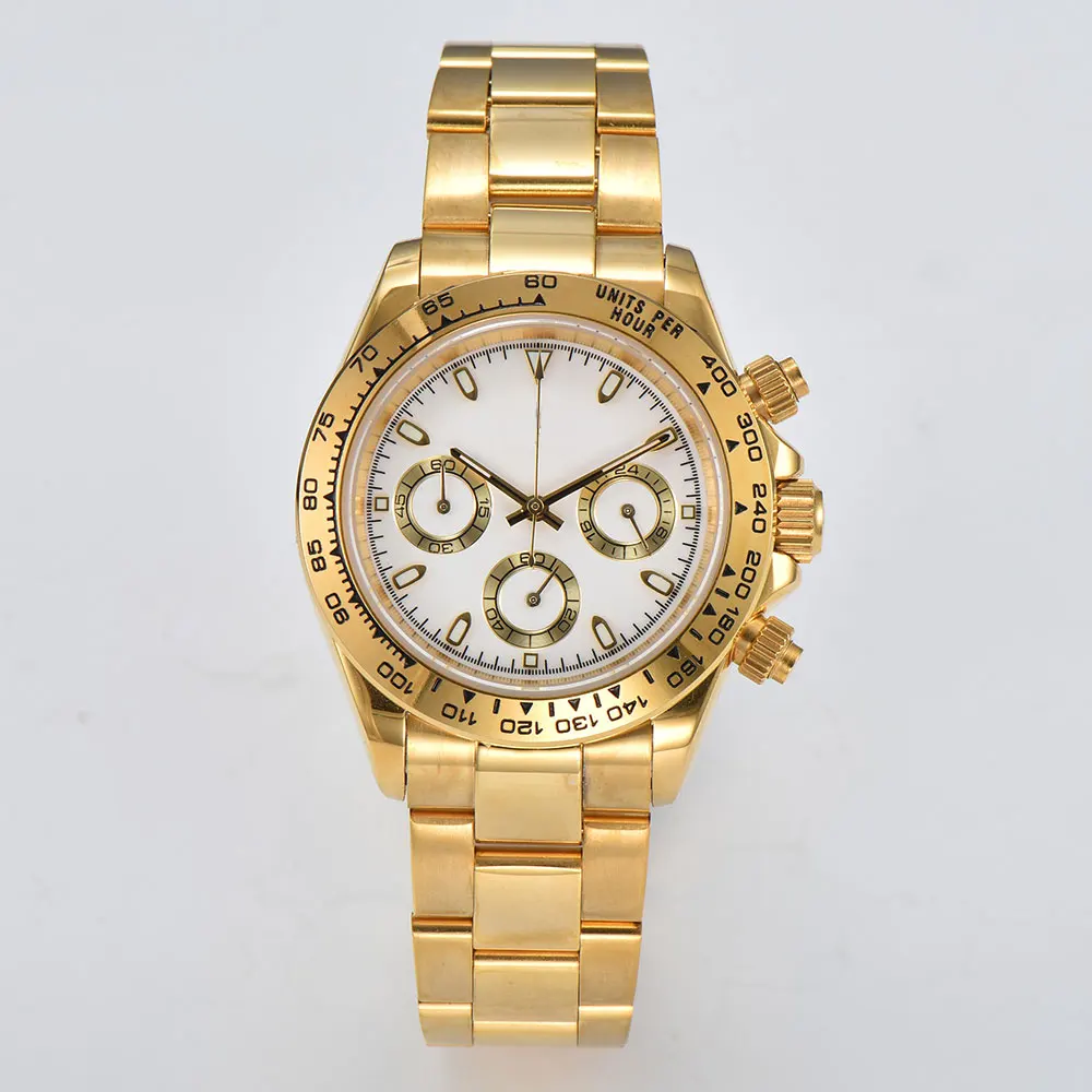 40mm vk63 Japanese original quartz movement gold watch panda eye timing code watch 316L stainless steel sapphire glass