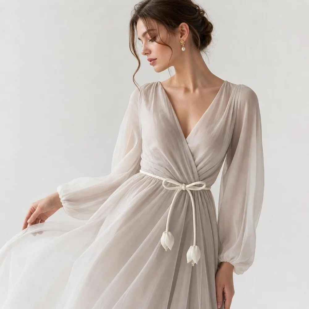 Unique Cloth Tulip String Waist Belt Handmade Tie Up Waist Rope Soft Fabric High-End Waist Chain Female Wear