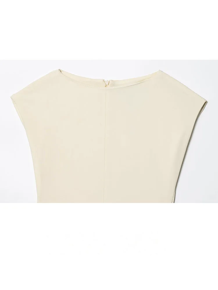 HH Frau Sommer Neue Mode Chic Kleider Solide Oansatz Ärmellose Falten Dekoration Zipper Weibliche Sexy Dünne Mini Kleid