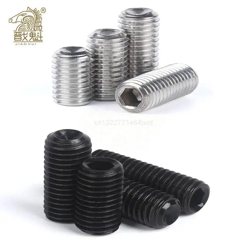 50pc M2 M2.5 M3 M3.5 M4 M5 M6 DIN916 304 Stainless Black Grade 12.9 Steel Hex Hexagon Socket Allen Cup Point Grub Screw Set Bolt