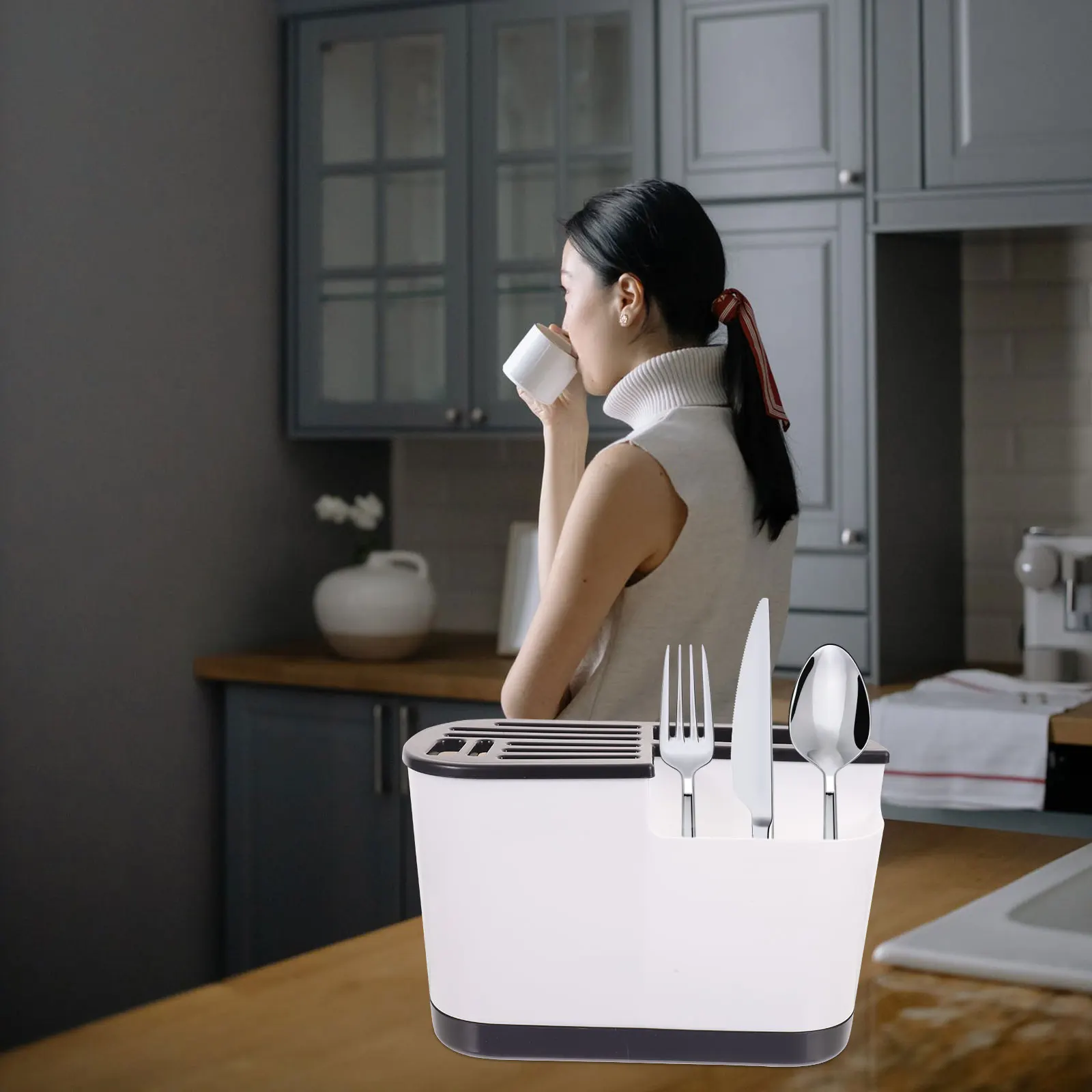

Thin Compact Kitchen Utensil Holder Space Saving Countertop Organizer Silverware Storage Box for Kitchen Counter Apartment