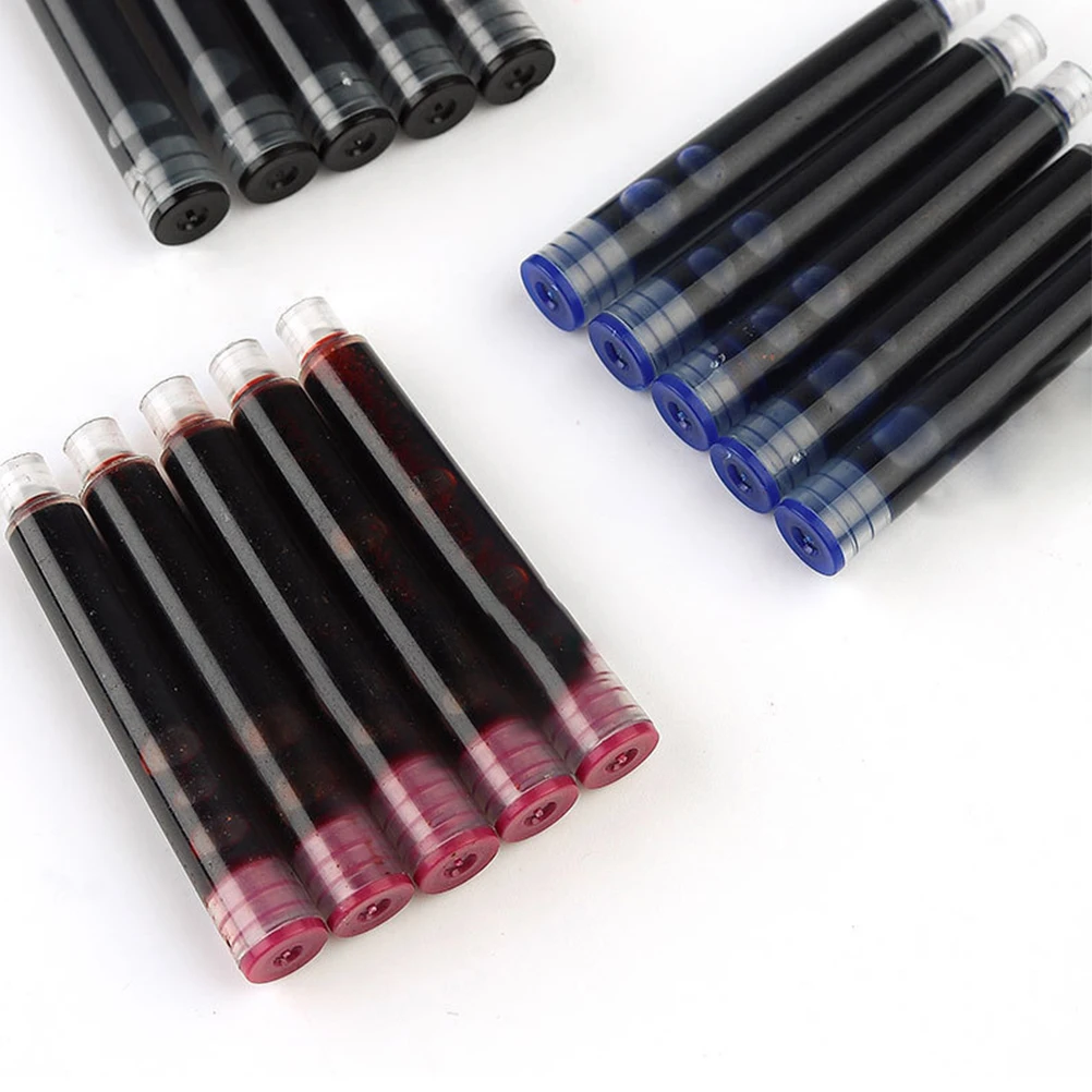 

150pcs Fountain Pen Ink Cartridges Black 50 Blue 50 Red Bulk Set Stationery Accessories for Students Teachers Plastic Sacs