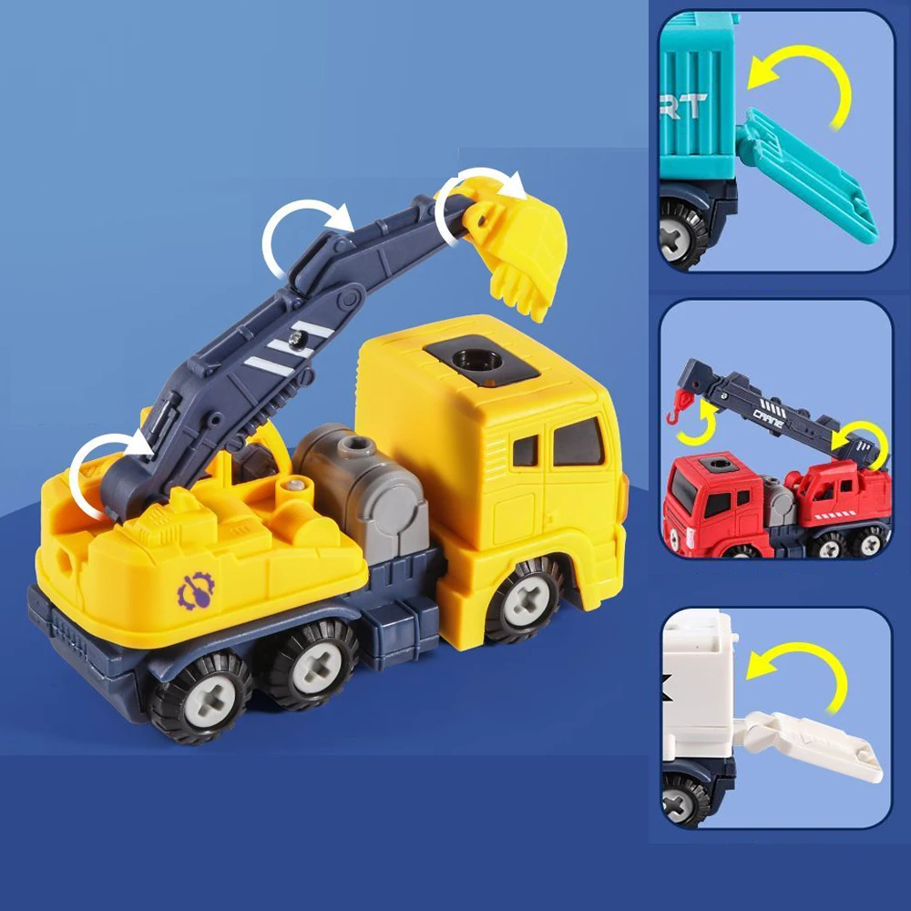 Take Apart Robot Toy Vehicle 5 in 1 Construction Truck Toys Crane Excavator Container Garbage Truck Sprinkler Screw Build Blocks