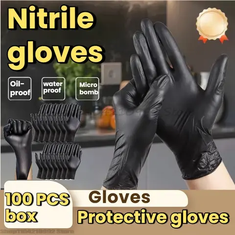 Gants jetables en Nitrile noir pour le nettoyage ménager, outils de sécurité pour le travail, gants de jardinage, outils de cuisine, tatouage