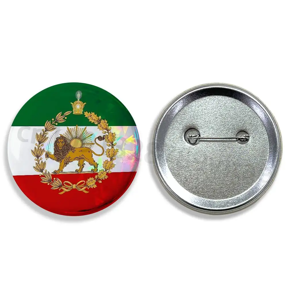 Imperial Coat of Arms of Iran Tinplate Enamel Pins Creativity Printed Pictures Text Metal Lapel Badges Brooches