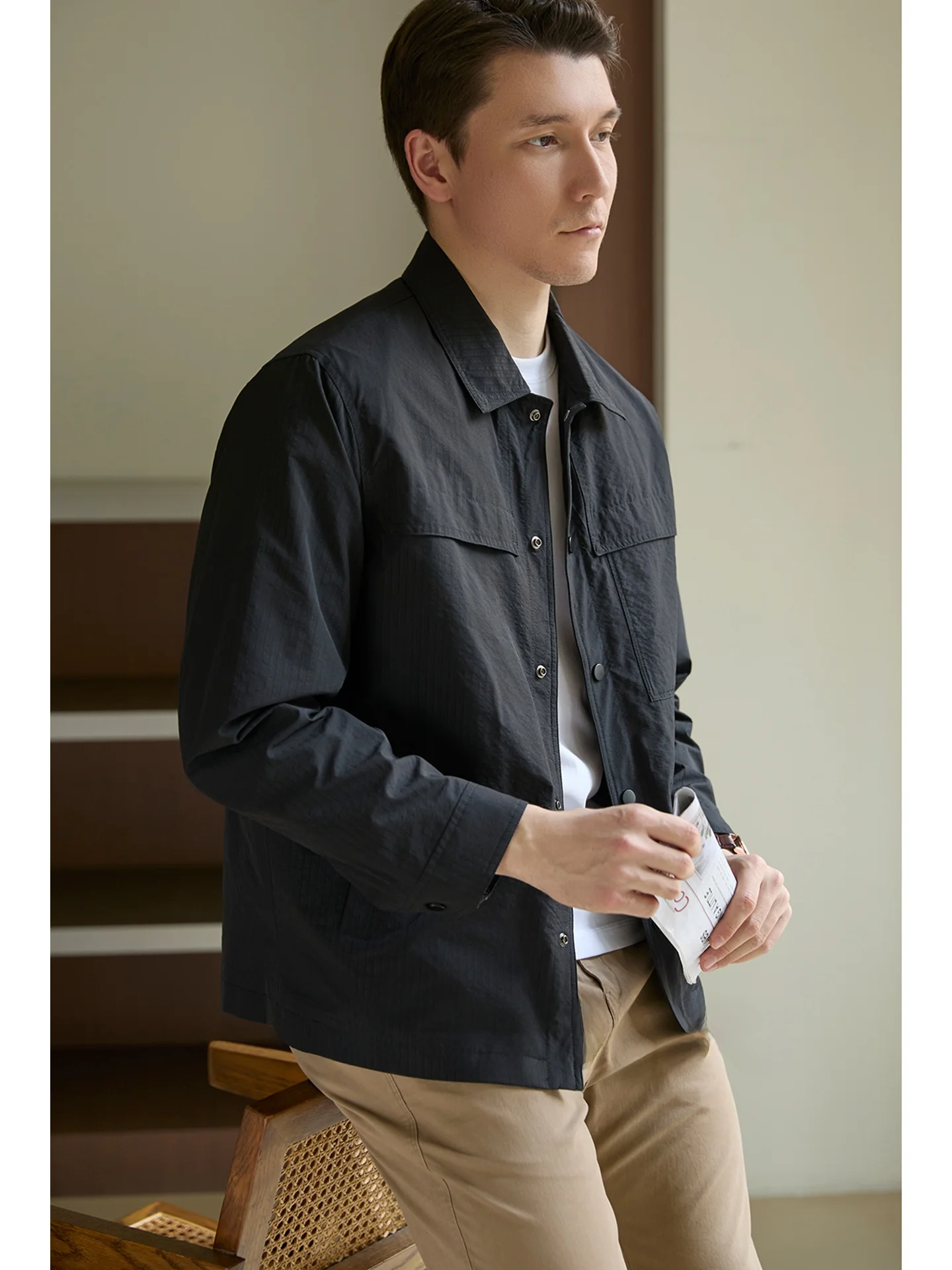 

Easy Care Casual Men's Jacket Thin Lightweight Texture Business Commute Polyester Fiber Standard Fit Spring Autumn Fashion