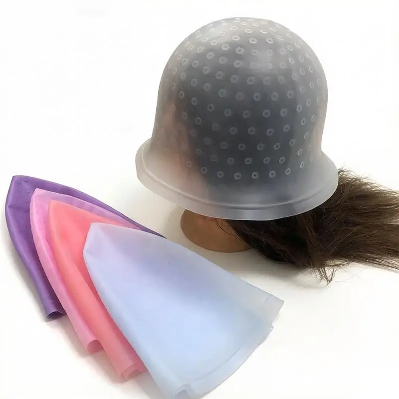 Pink Professional Silicone Hair Coloring Cap with Hook Needle 1 Set Durable Dyeing Tool for Home Salon DIY Use