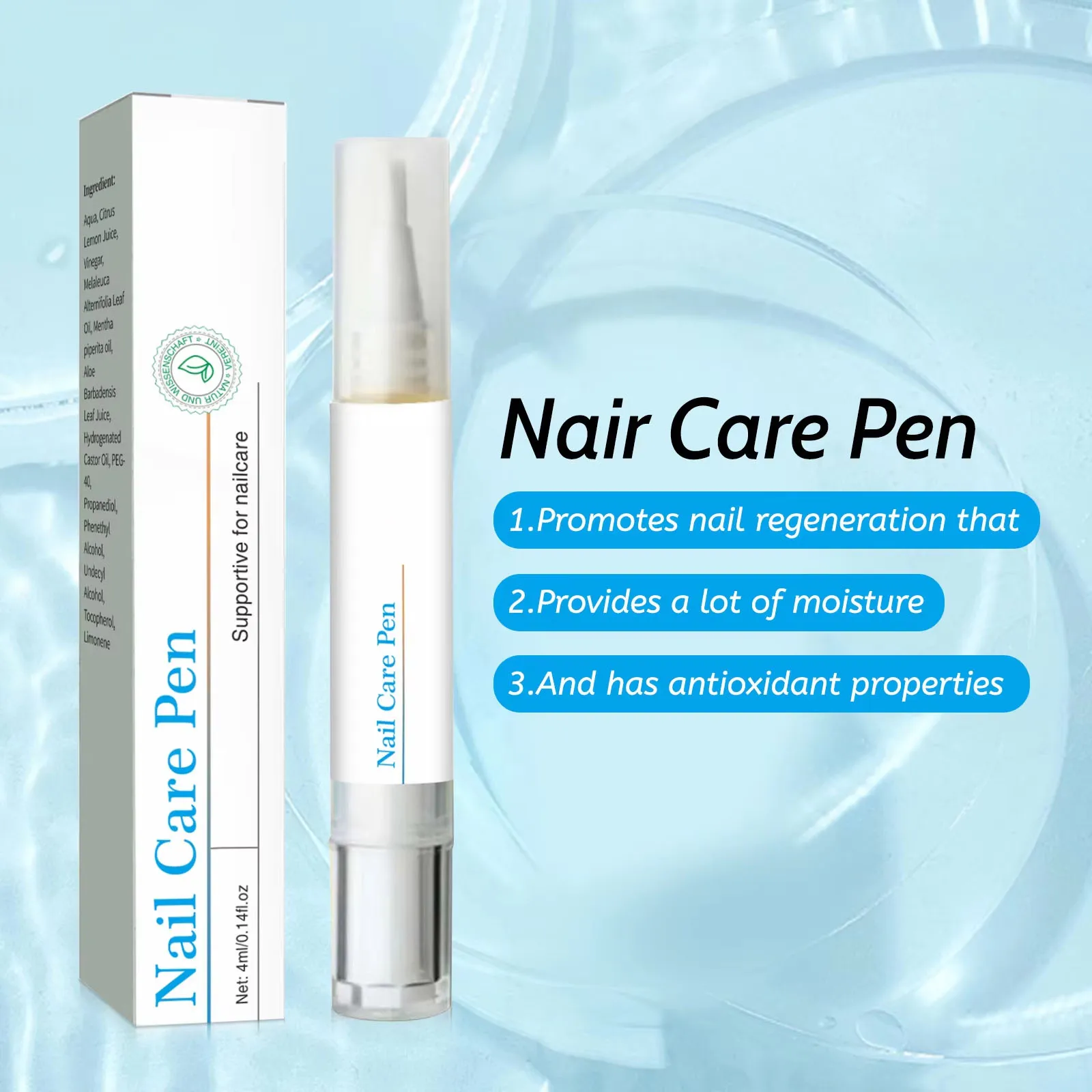 Nail Care Pen 4ml -  Moisturizing & Strengthening Treatment for Dry, Weak Nails & Hangnails | Portable & Gentle