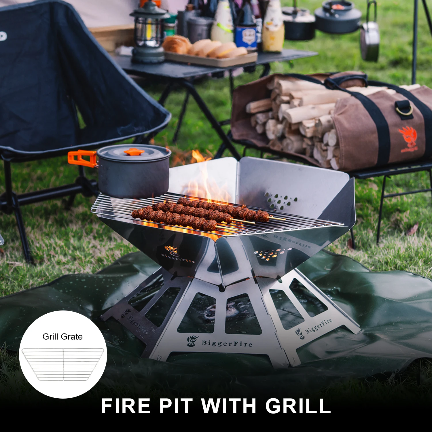 Portable Camping Fire Pit Stainless Steel Foldable Collapsible BBQ Grill Wood Burning Charcoal Fire Pit