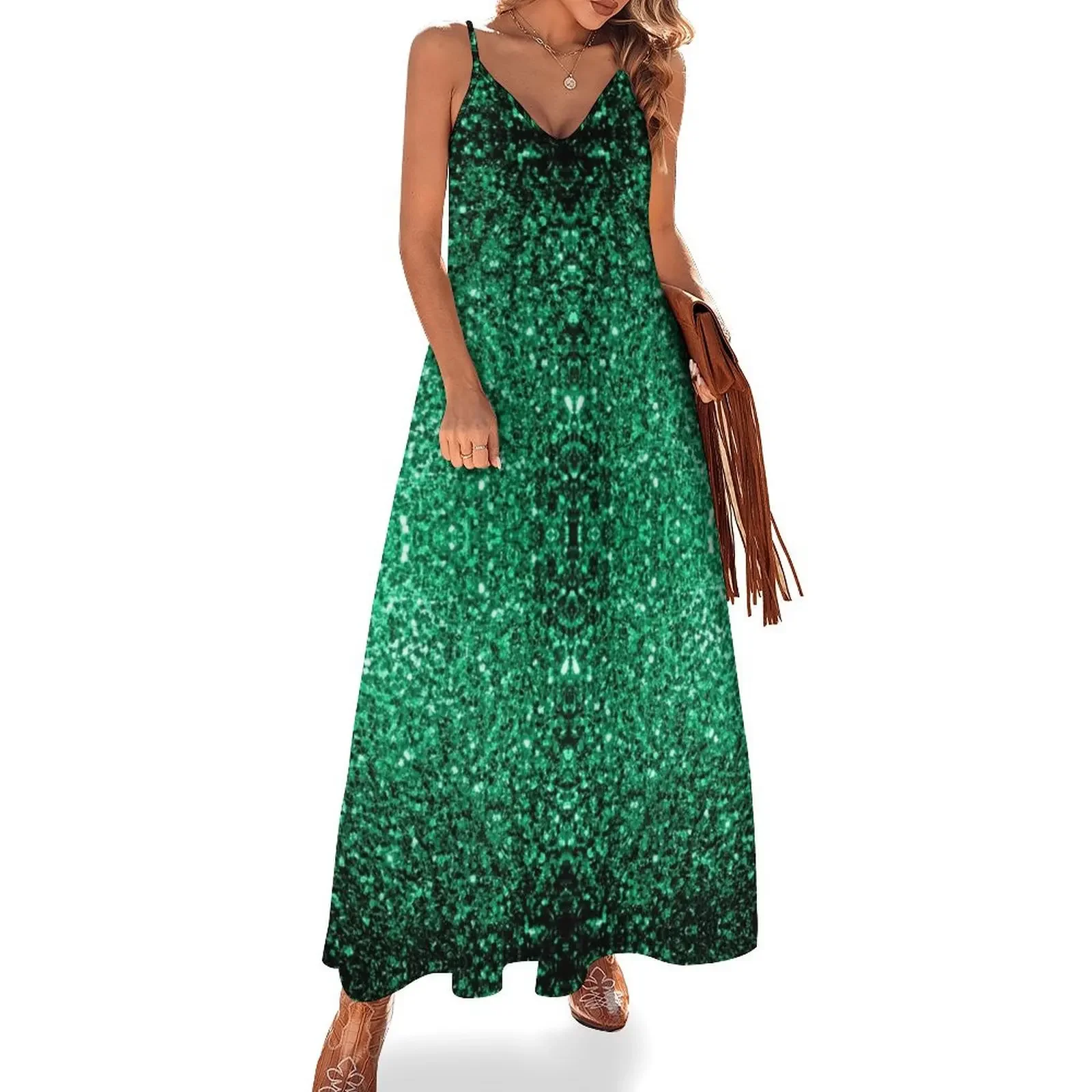 

Emerald Green faux glitter sparkles (Photo of Glitter - Not Reflective) Sleeveless Dress purple dress dress women summer 2024