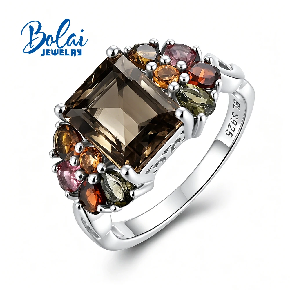 Natural Smoky,Tourmaline 925 Silver Ring for Women's Elegant Luxury Gemstone Jewelry Anniversary Banquet Wedding Gift