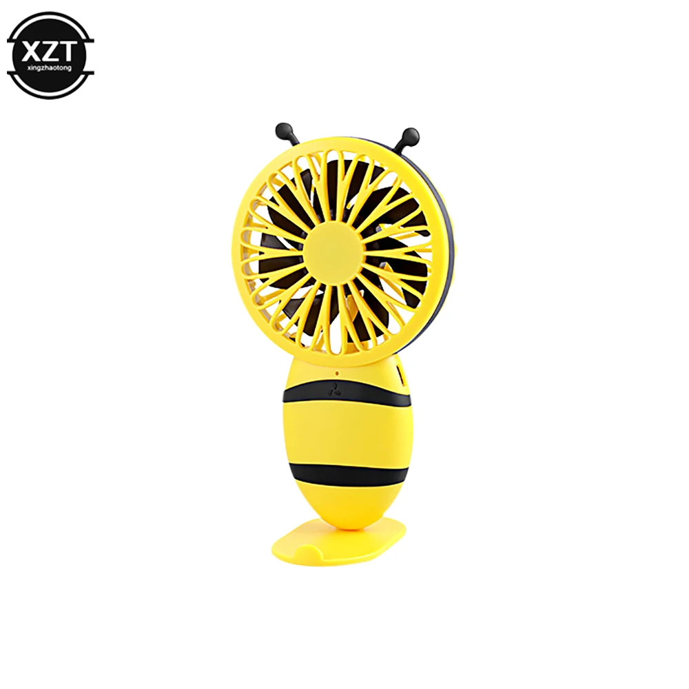 Ventilador de mano con forma de abeja de dibujos animados, pequeño ventilador de refrigeración portátil, recargable por USB, 3 velocidades, ajustable, poco ruido