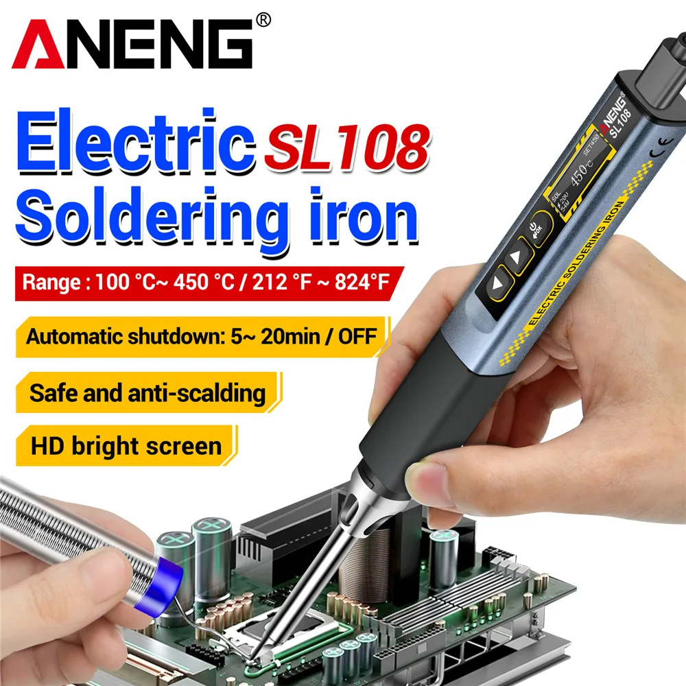 ANENG SL108 96W PD QC Digital Soldering Iron Kit Adjustable Temperature Fast Heat Portable Smart Tool for Electronic Repair