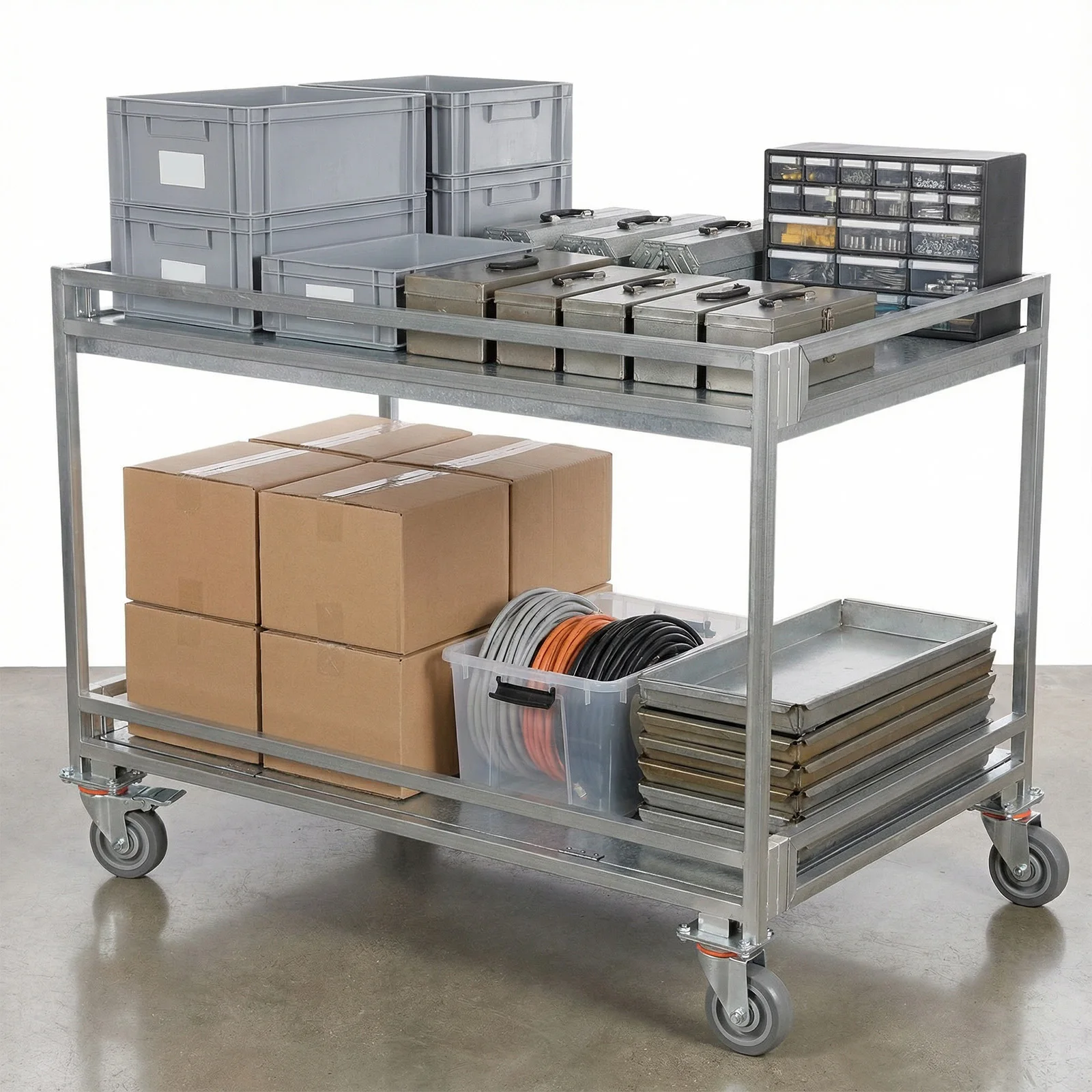 

2 Shelf Rolling Cart Collapsible Steel Rolling Utility Cart with Wheels 660lbs Capacity with Handle for Restaurant Kitchen