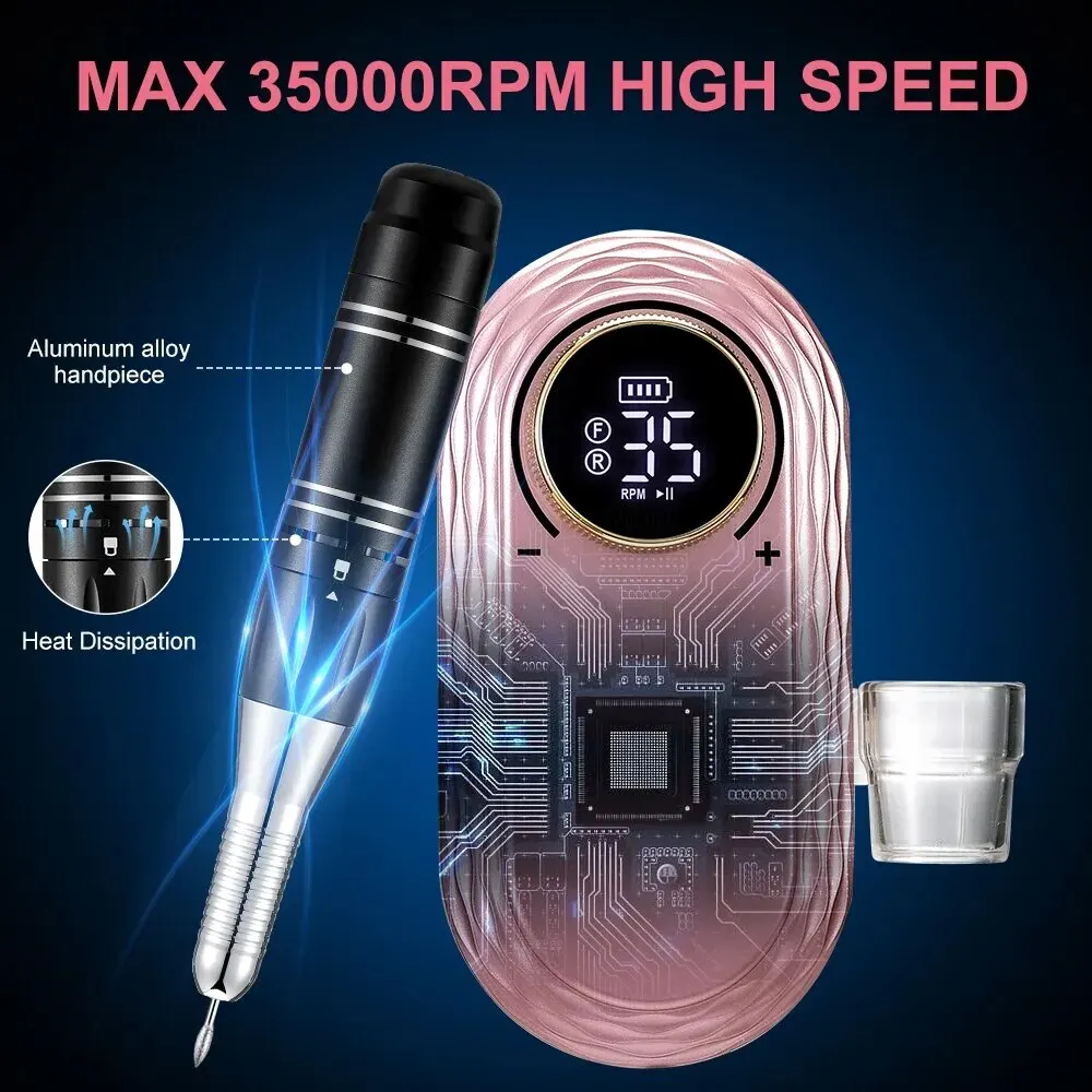 Portable Electric Nail Drill Machine 35000RPM Professional Rechargeable Nail Drill for Acrylic Nails Remove Nail Gel Polish