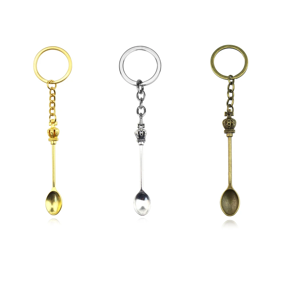 Classical Crown Mini Jewelry Keychain Cute Tea Spoon Men Women Pendant Retro Crown Spoon Key Chain Ornaments Small Trinkets Gift