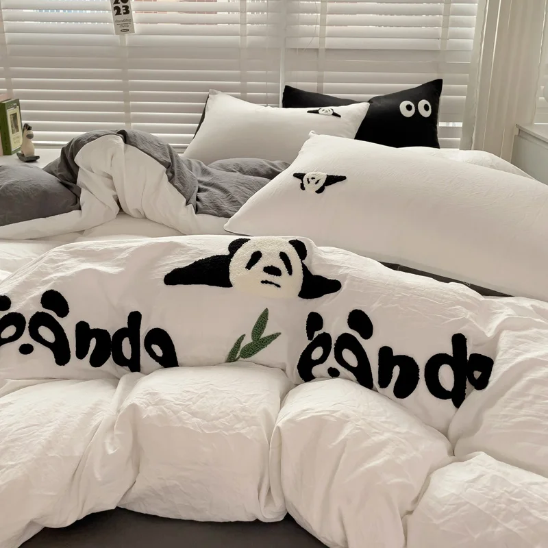 

Super Soft Bedding Set Cartoon Embroidered Duvet Cover Pillowcase with Bedsheet Adults Kids Room Bedclothes Home Bed Linen Set