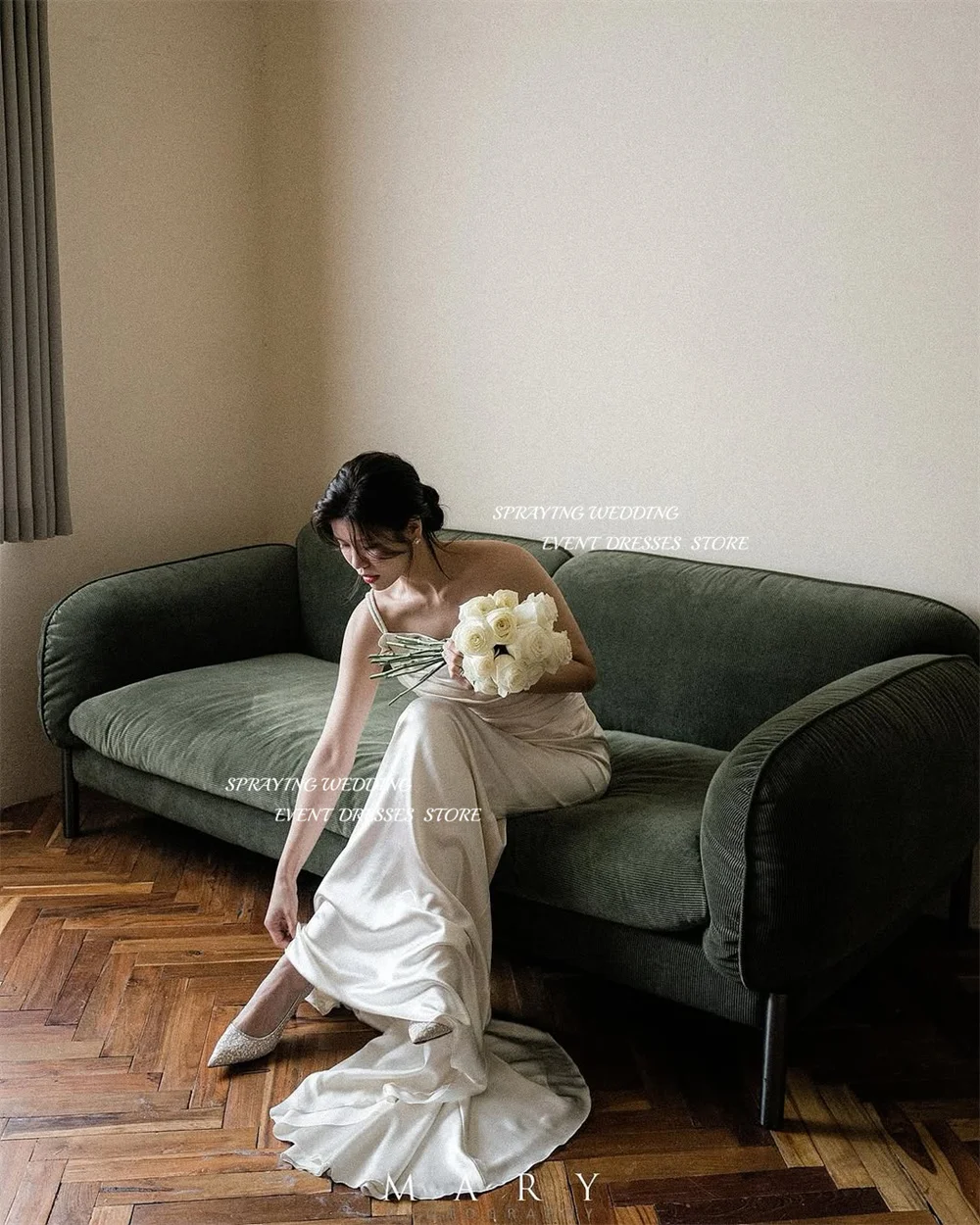 SPRAYING Elegant Ivory One Shoulder Sleeveless Wedding dress Mermaid Satin Floor Length Bridal Gowns Customized 웨딩드레스 2025