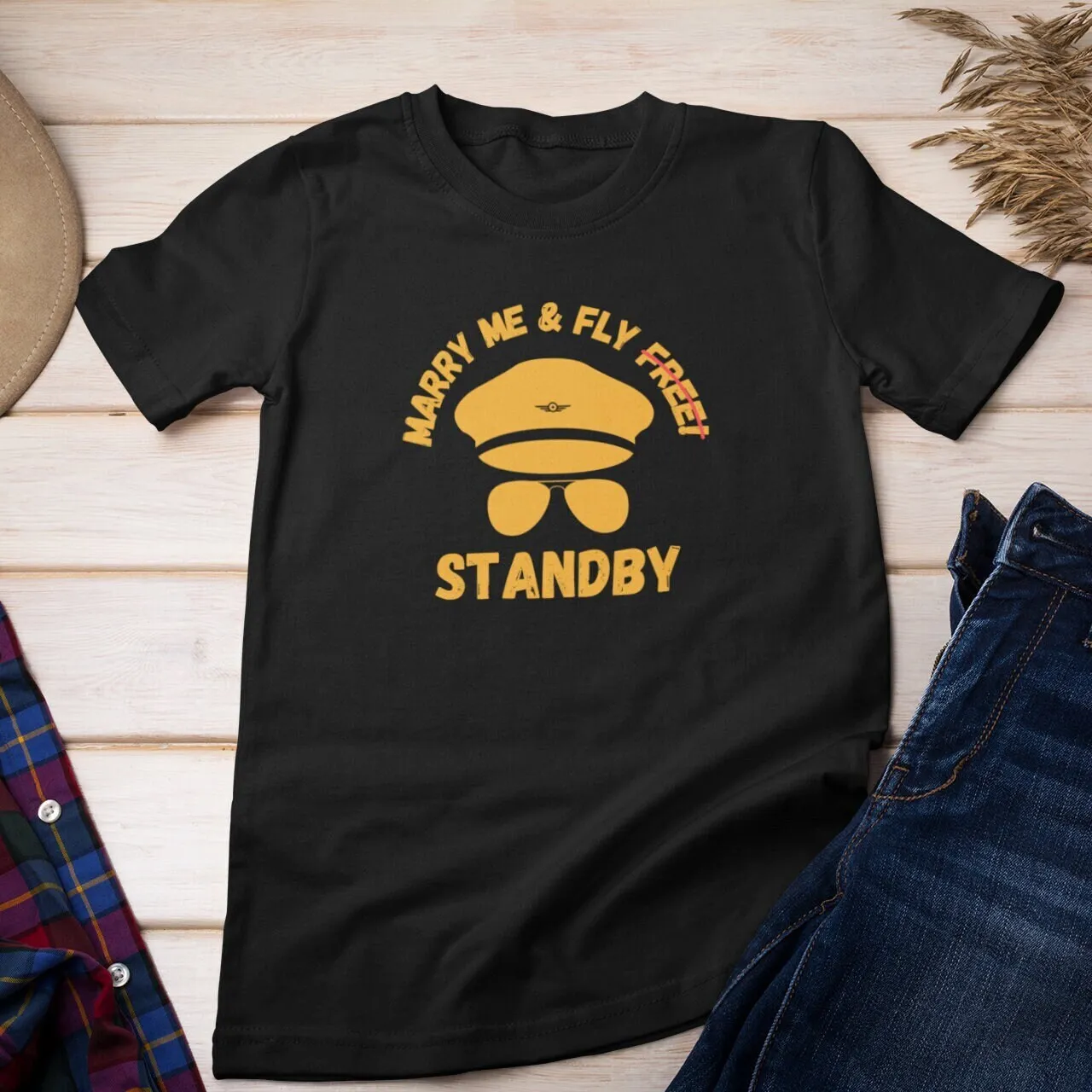 Funny Pilot T Shirt Marry Me Fly Standby