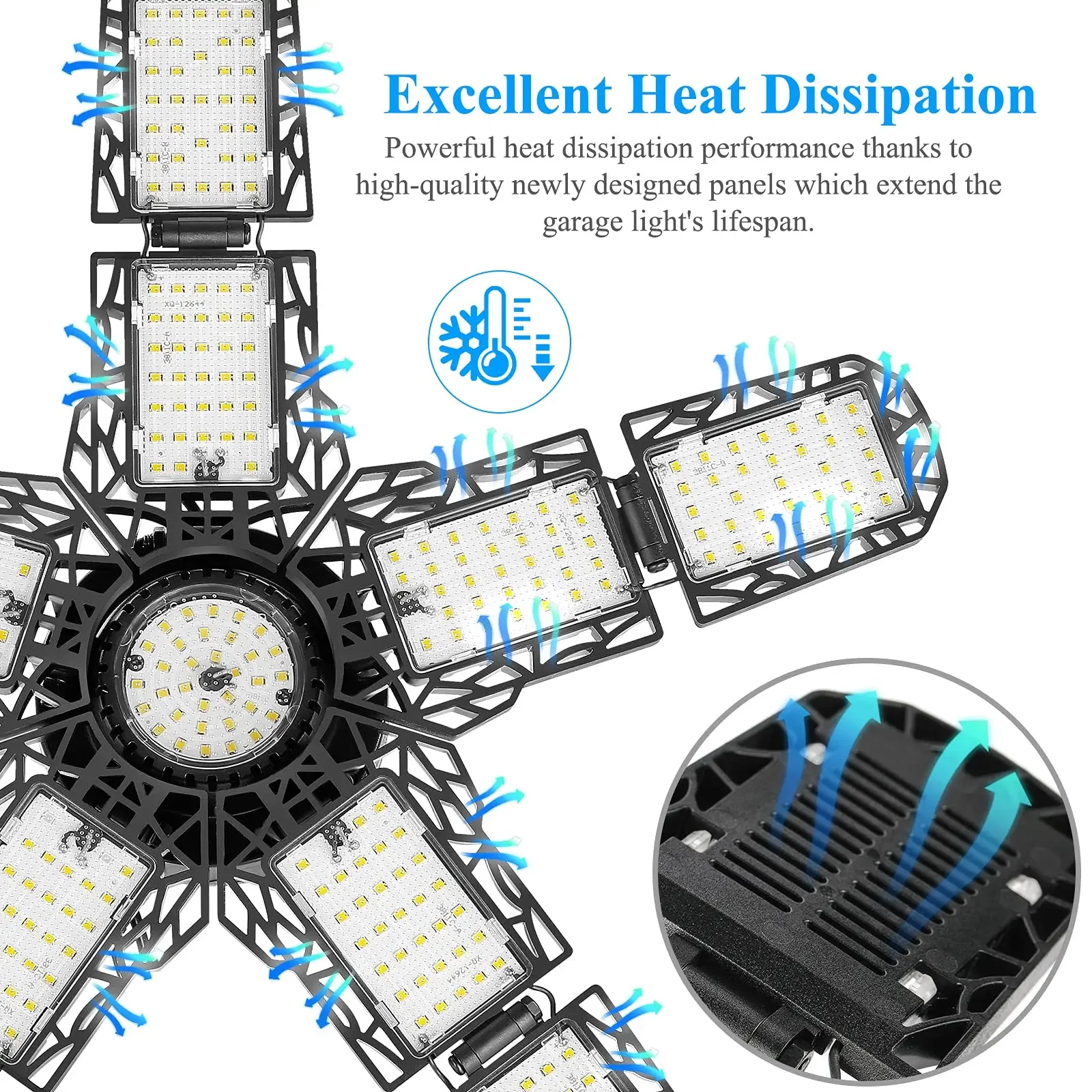 LED Garage Lights with 10 Adjustable Panels E26/E27 Ceiling Shop Work Lamp 80W 150W 6500K Bulb for Workshop Industrial Lighting