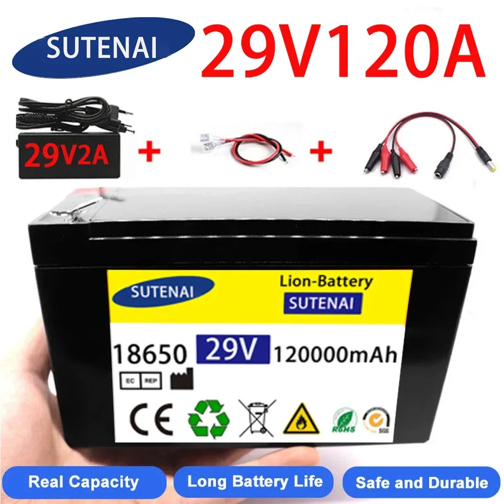 Batería de litio para vehículo eléctrico, pila de iones de litio de 29v, 120A, 24V- 29V, 35Ah, 120Ah, BMS incorporado, 30A, alta corriente, 18650