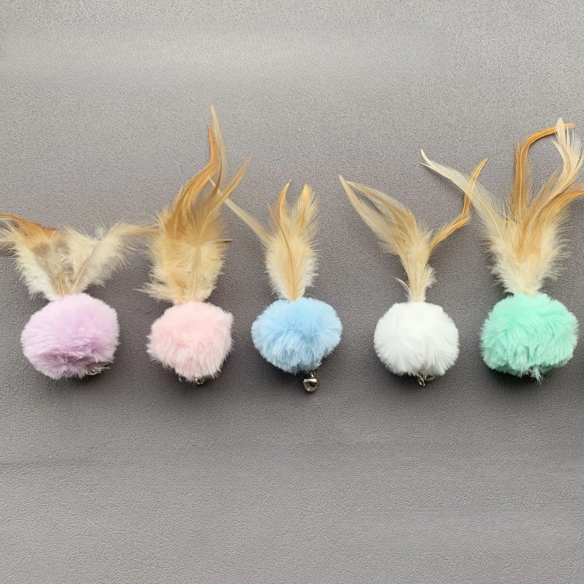 2pcs Random Color Plush Ball Feather Cat Teaser Stick For Changing Heads Cat Toy Plush Interaction Kitty Pet Toy