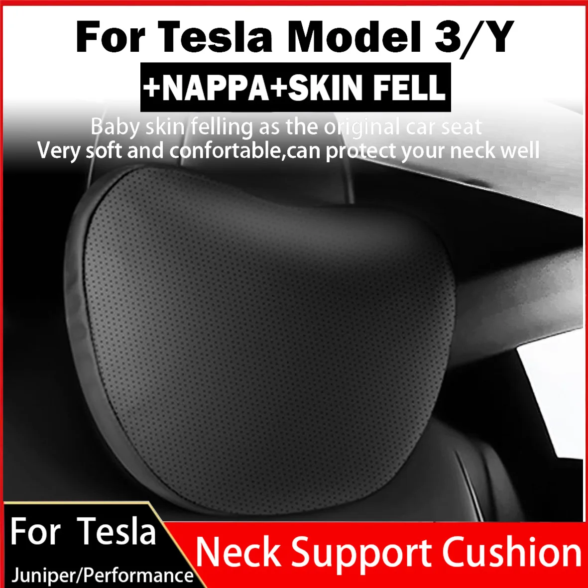 Für Tesla Model 3/Y Juniper Beflocktes/Leder-Autositz-Nackenkissen Weiches Memory-Nackenkissen Hochwertige Kopfstütze Lendenwirbelstütze