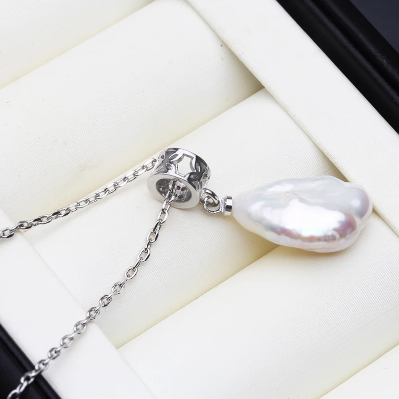 Real Natural Freshwater Baroque Pearl Pendants for Women,Vintage 925 Silver Pearl Necklace Wife Girls Gift White