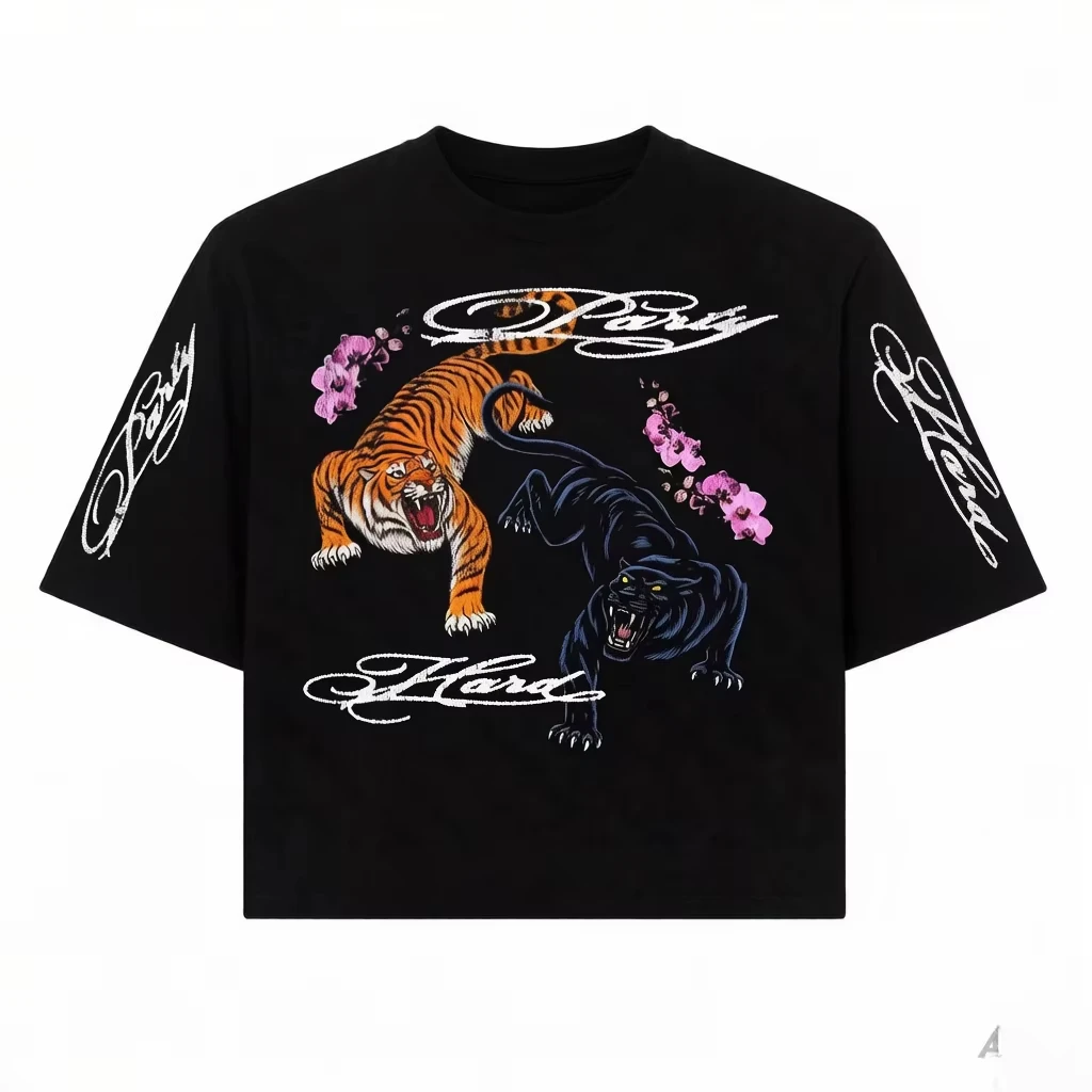 2026 Men Women Oversized Retro Tattoo‑Style T‑shirt Dual Wild‑Animal Floral Graphic Casual Cotton Daily Streetwear Top