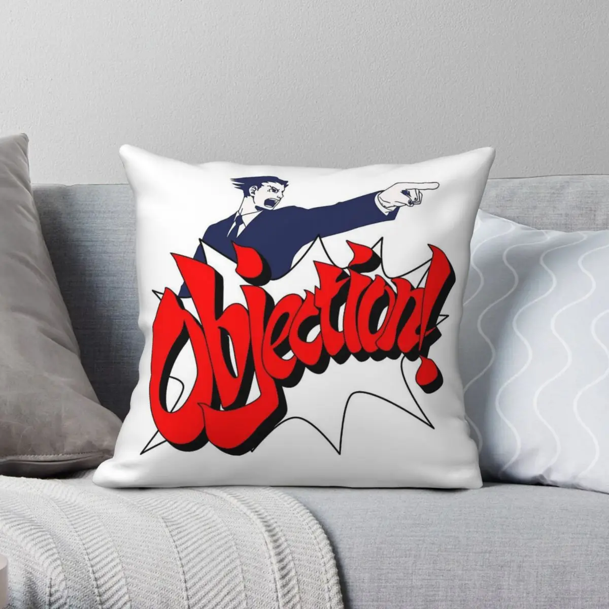 Ace Attorney Phoenix Wright Objection Square Pillowcase Polyester Linen Velvet Creative Zip Decor Pillow Case Room Cushion Cover