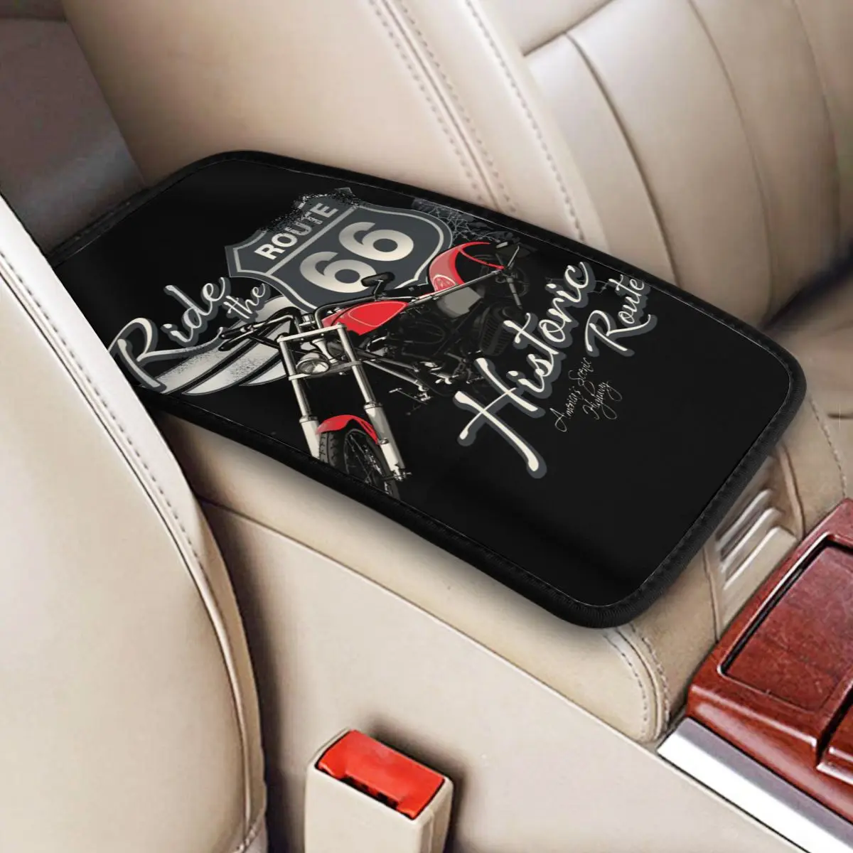 Car Armrest Cover Mat Travel Motorcycle Ride The Historic Route 66 Center Console Cushion Pad Retro Oldschool Car Accessories