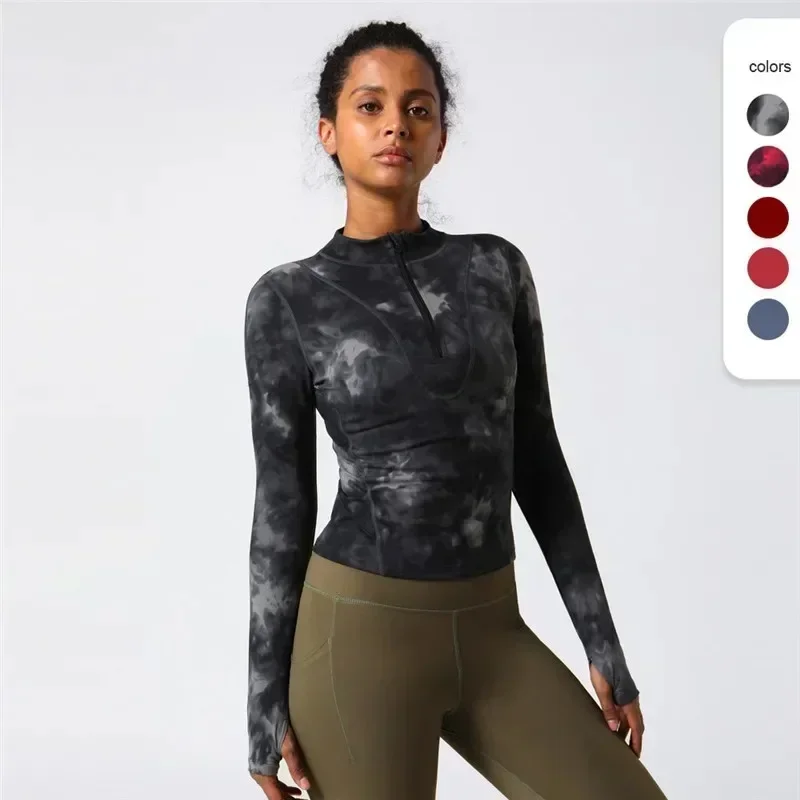 Lemon Women Fitness Long Sleeve Shirt Sports Top Slim Running Front Zip Yoga Shirt Thumb Hole Athletic Tights Running Gym Clothe