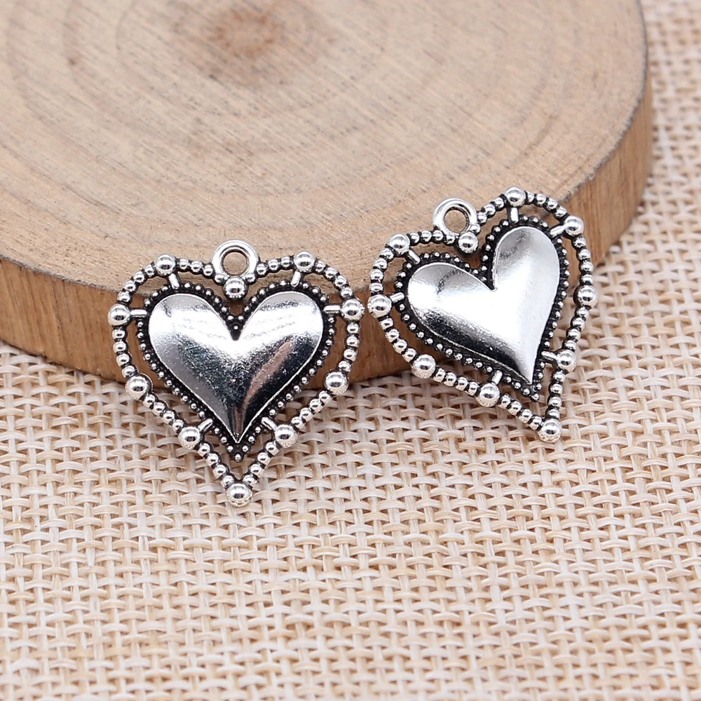 WYSIWYG 10pcs 20x20mm Antique Silver Color Gothic Heart Charms For Jewelry Making