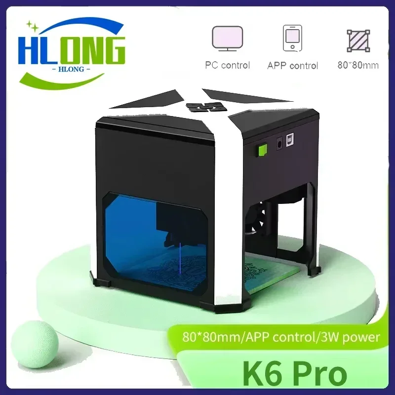 Hlongda Laser Engraver Wainlux K6 Mark Printer Cutter Woodworking Machines Plastic 3000mw Bluetooth Mini Engraving Machine