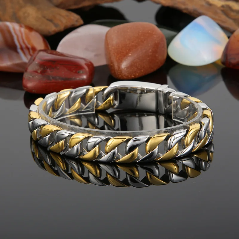 12mm Punk Gold Silver Color Curb Cuban Chain Bracelet Men Women Hiphop Black Bainbow Stainless Steel Bike Biker Bangle Jewelry