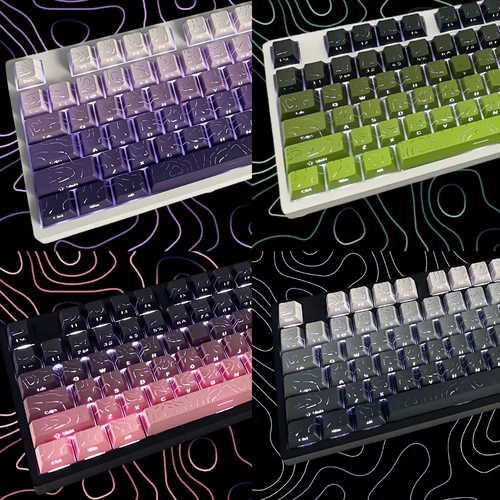 Imagen 1 del producto Teclas de perfil de cereza impresas con lados translúcidos degradados para teclado mecánico para juegos, teclas PBT púrpura y verde