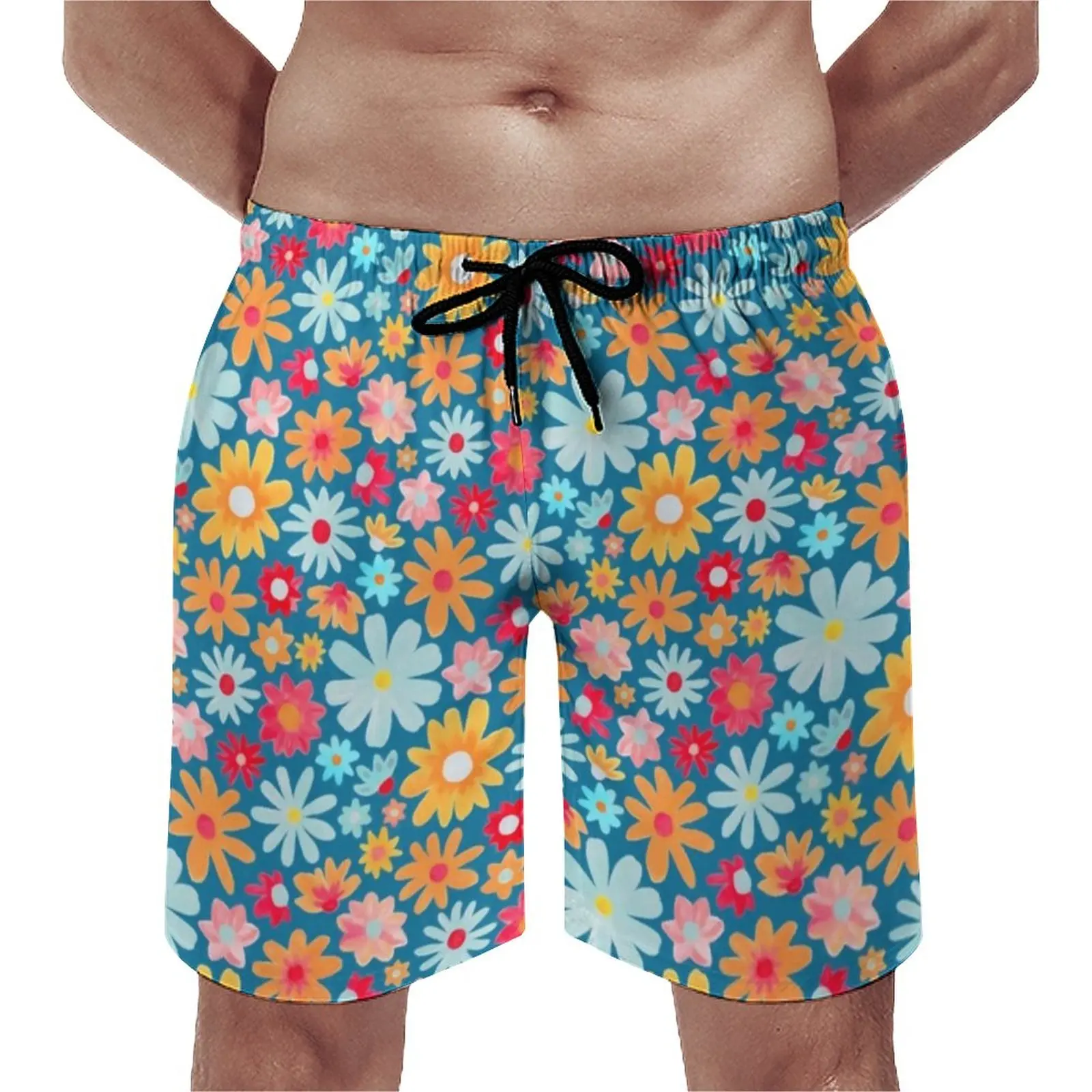 

Hippy Flower Print Board Shorts Man Daisy Meadow Beach Shorts Hot Print Swim Trunks Oversize