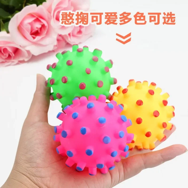 Round Toy Durable Puppy Training Stress Relieving Display Mold Squeaking Sound Interactive Training Spiky Ball Sound Making Toy