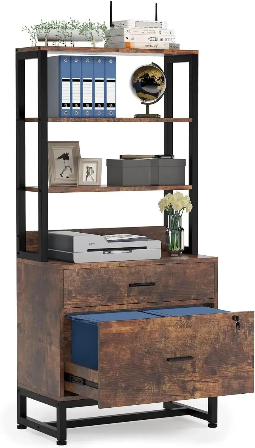 Office Furniture File Cabinet with Lock Printer Stand with Open Storage Rack