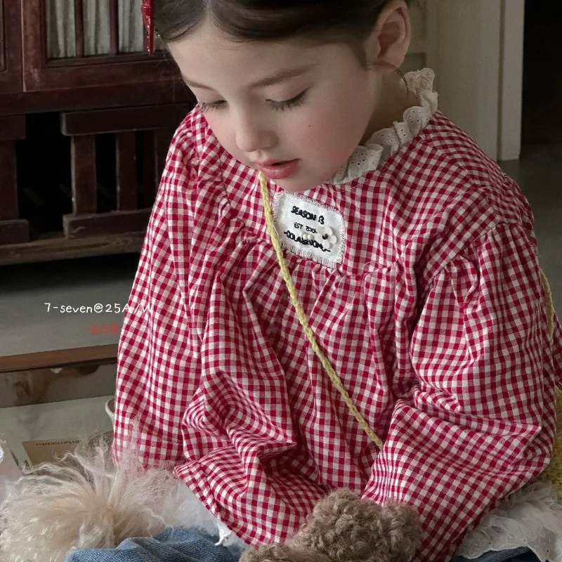

Girls' Autumn Clothing Princess Style and Western Style 2025 New Children's Korean Version Checkered Long Sleeved Baby