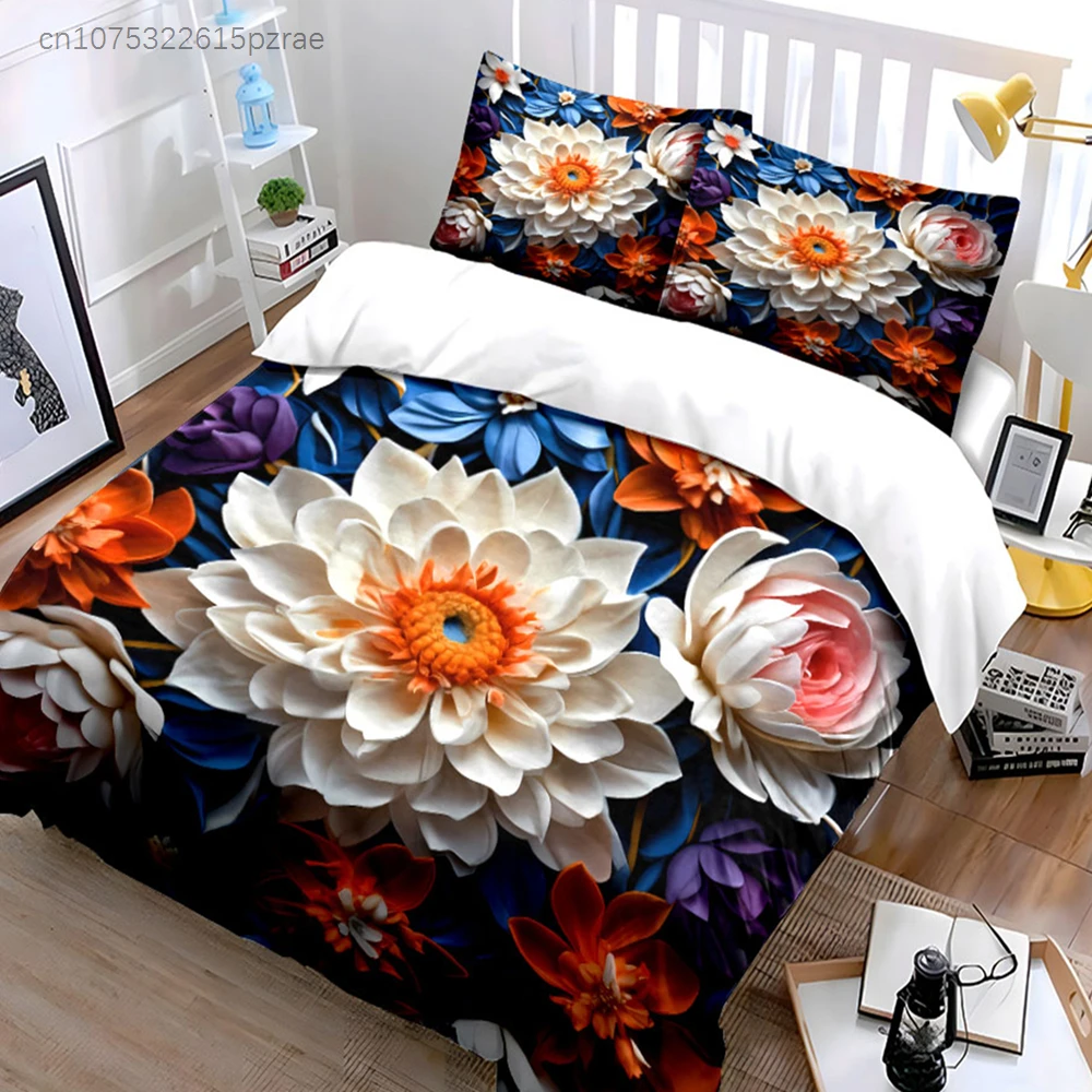 Vibrant 3D Colorful Floral Theme 3pc, Multiple Sizes kid's And adults' Bedroom Exquisite 3PC Bedding set, Gift