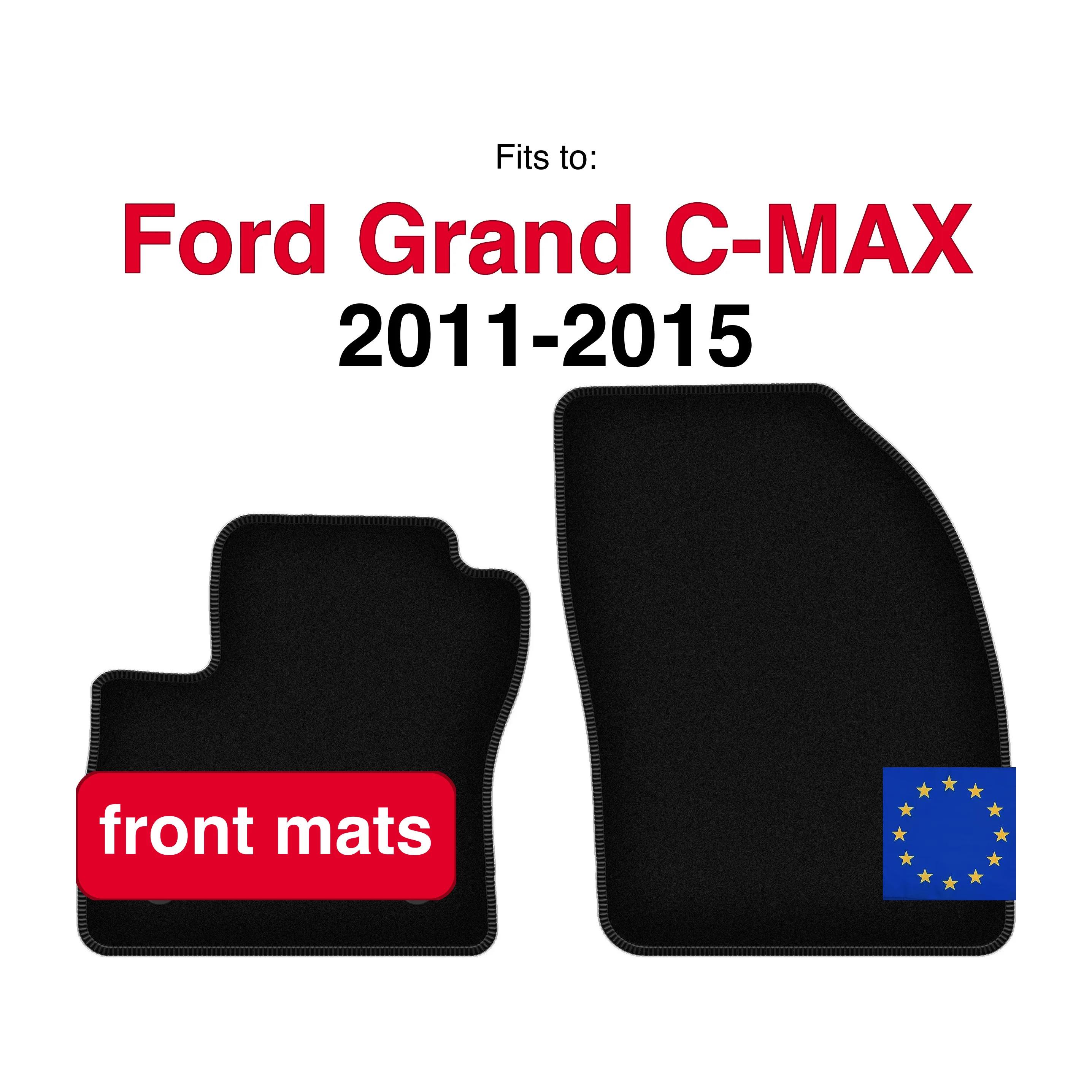 Velour vloermatten voor Ford Grand C-MAX minivan (2011-2015) - Zwart (2 stuks) set auto vloermatten voor de voorkant van de auto