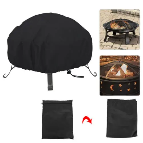 Waterproof Patio Fire Pit Cover Black UV Protector Grill BBQ Cover Garden Yard Round Canopy Furniture Stove Cover 6 Sizes