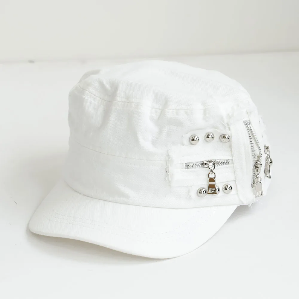 new Personality Cloth Rivet Denim Beret Spice Girls Y2k Equestrian Hat Washed Cotton Fashion Denim Octagonal Hat Girl