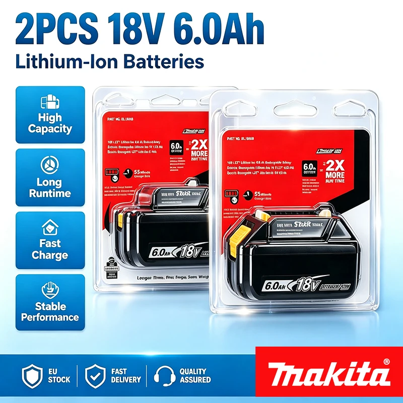 Batteria originale Makita 18V, 6,0 Ah, agli ioni di litio, batteria di ricambio BL1860B LXT400, compatibile con trapano elettrico portatile Makita DDF487 (nuovo modello).