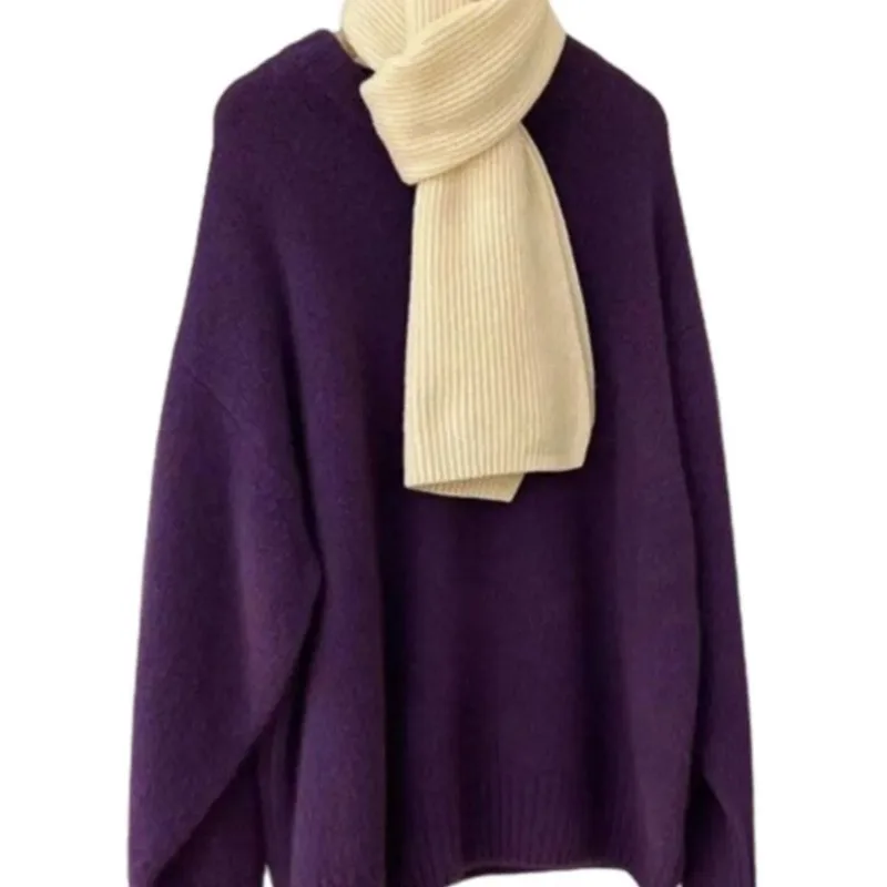 

Модный фиолетовый свитер 2025 года для женщин, осенне-зимняя новая верхняя одежда, свободный мягкий восковой пуловер в ленивом стиле, свитер