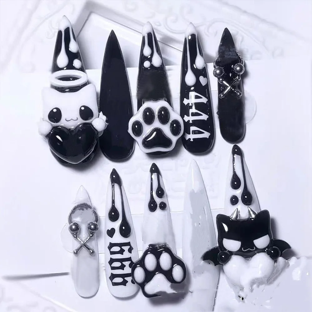 Niedliche Retro Japanische Rilakkuma Rosa Kaninchen Mandel Künstliche Nägel 3D Schleife Stern Katzenpfote Erdbeere Aufklebenägel Handaccessoires – Detail 3
