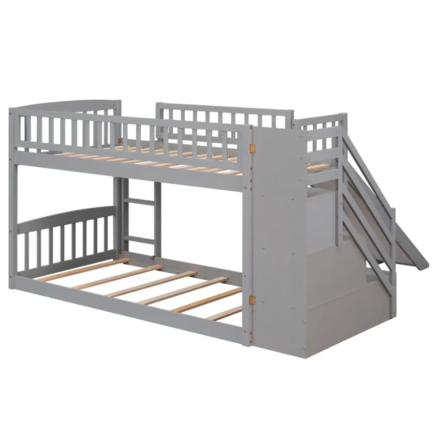 Stairway Twin over Twin Bunk Bed with Two Drawers and Slide Gray OLD SKU :LT000155AAE