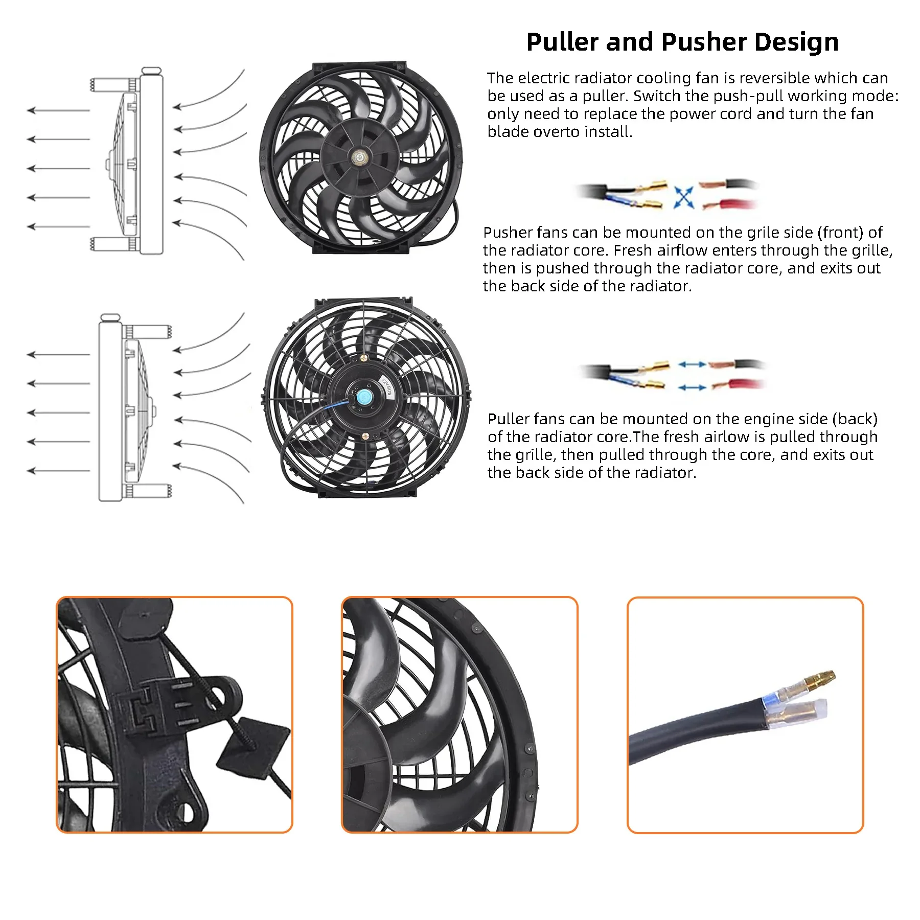 Universal 7/10/12/14 Inches 12V 80W/120W Car Air Conditioning Electronic Radiator Cooling Fan Blade Electric Cool Kit